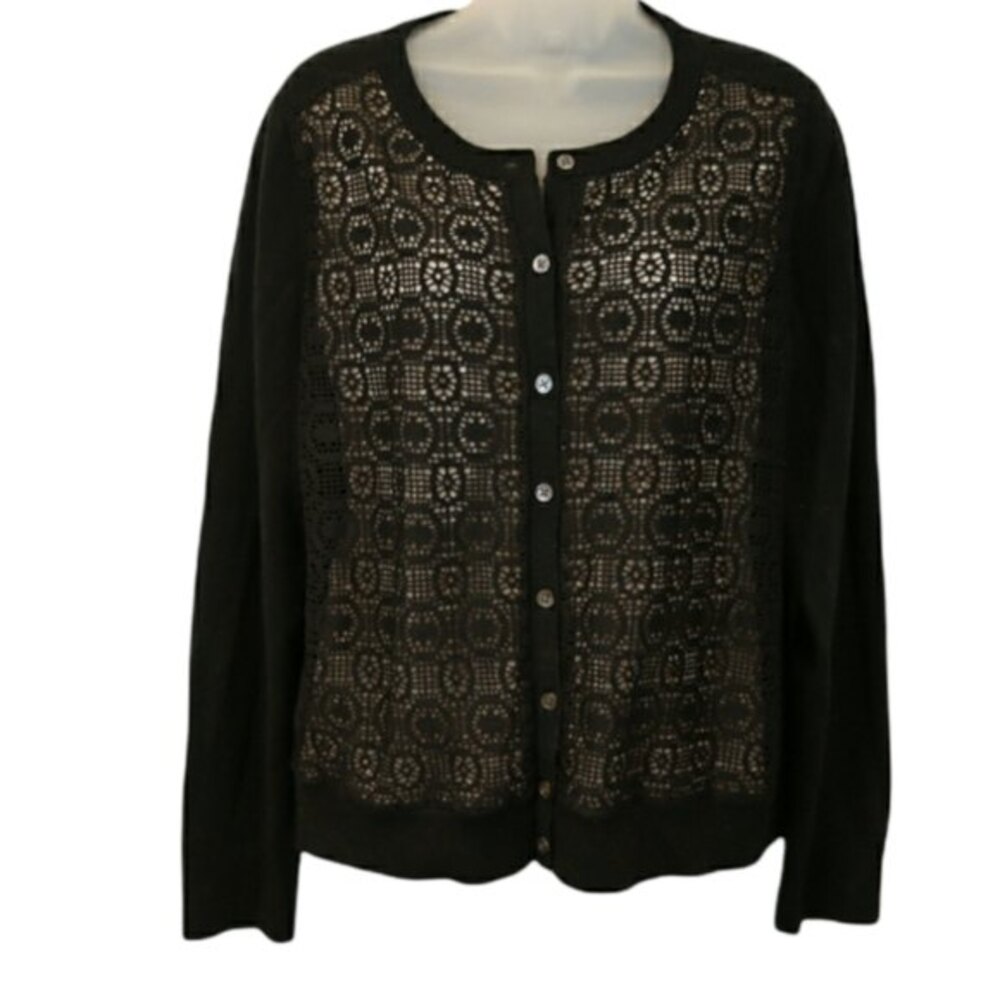 Banana Republic Black Open-Knit Lace Cardigan Geometric Crochet Large Sweater